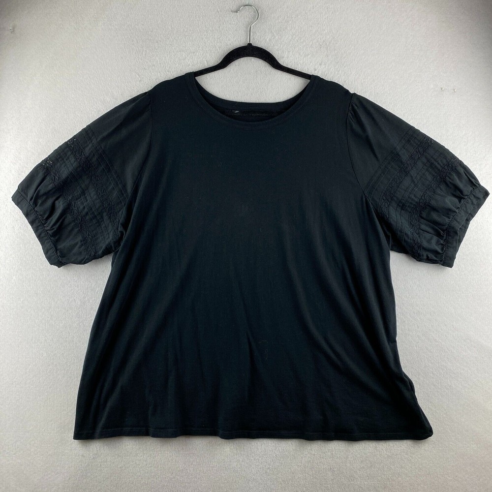Ava & Viv Blouse Womens 3XL XXXL Black Short Sleeve Button Bubble Sleeve